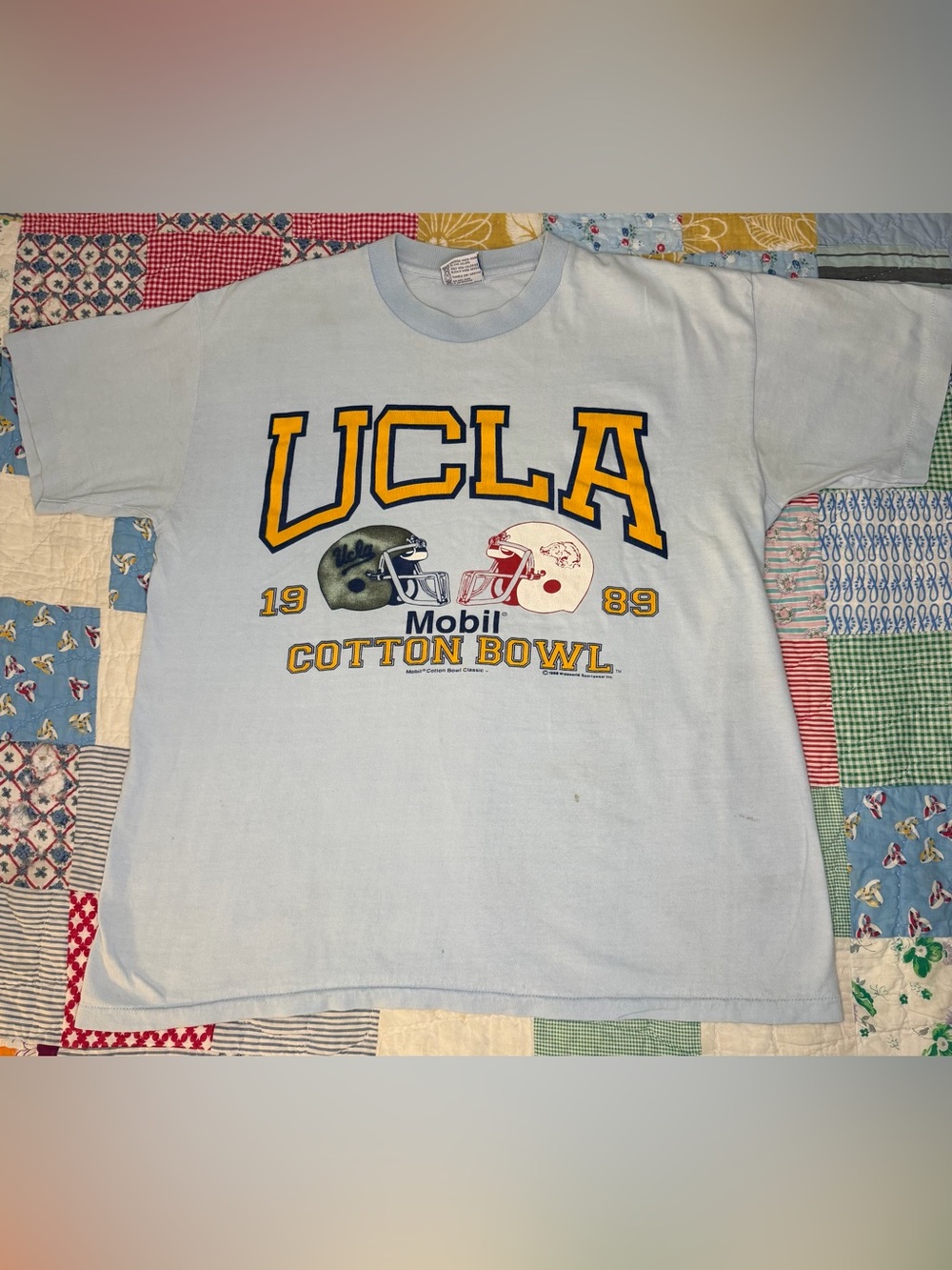 VTG 80s UCLA Bruins Mobil Cotton Bowl Classic Single Stitch Tee Light Blue LG